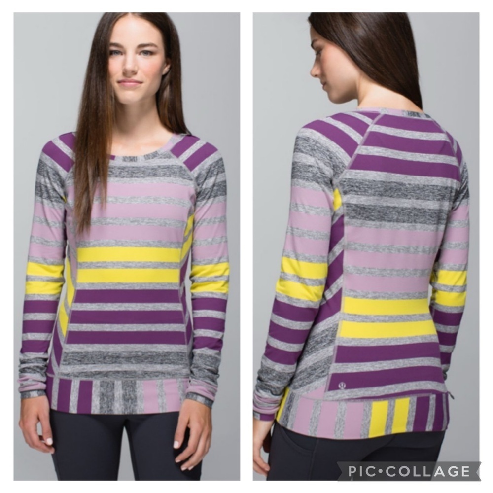 Lululemon Race Your Pace Long Sleeve
Triplet Twin Stripe Berry Yum Yum Grey Sz 8